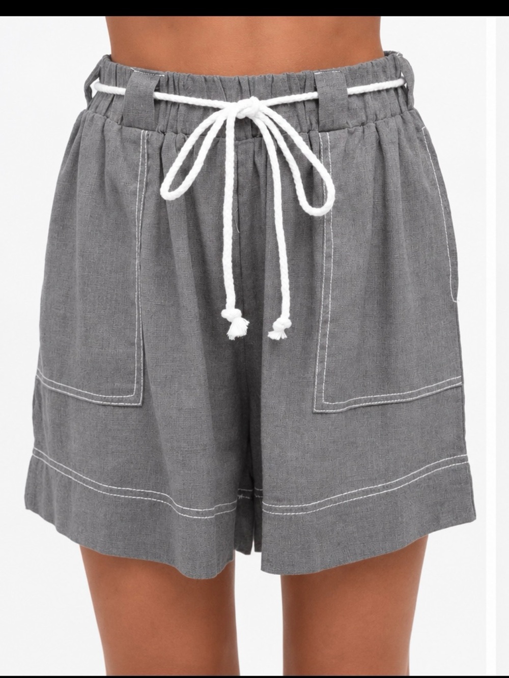 Women's Gray Drawstring Linen-Blend Bermuda Shorts